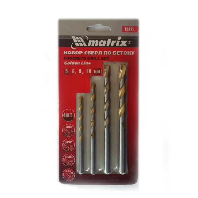 Набор сверл по бетону Golden Line 5-6-8-10мм MATRIX 70825 купить в Урае
