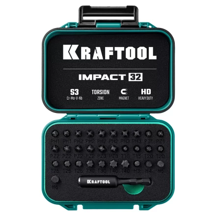 Набор ударных торсионных бит KRAFTOOL Impact, Cr-Mo-V-Nb сталь 26066-H32 купить в Урае