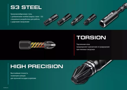 Набор ударных торсионных бит KRAFTOOL Impact, Cr-Mo-V-Nb сталь 26066-H32 купить в Урае
