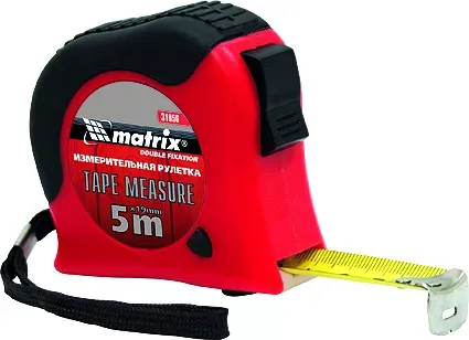 Рулетка Double  fixation 5 м х 19 мм обрезиненный корпус двойная плавная фиксация  MATRIX 31056 купить в Урае