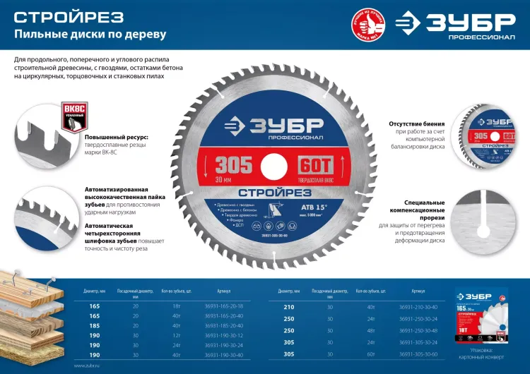 ЗУБР Стройрез, 190 х 30 мм, 24Т, пильный диск по строительной древесине, Профессионал (36931-190-30-24) купить в Урае