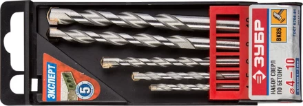 Набор ЗУБР Сверла по бетону ударные, 4-5-6-8-10 мм, пластиковый бокс, 5 шт 29140-H5 купить в Урае