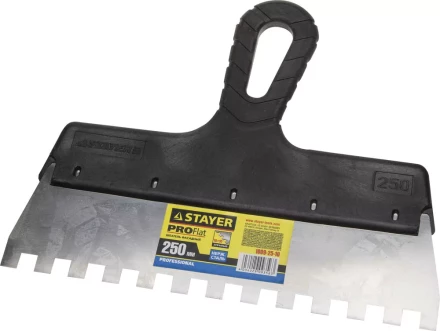 Шпатель STAYER &quot;PROFESSIONAL&quot; нержавеющий зубчатый с пластмассовой ручкой, 250мм, зуб 10х10мм 1009-25-10 купить в Урае