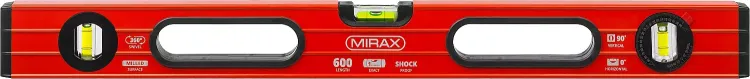 Уровень коробчатый усиленный MIRAX, фрезерованная поверхность, утолщенный профиль, 3 противоударных ампулы (1 поворотная на 360 град), с ручками, 60 см 34603-060 купить в Урае