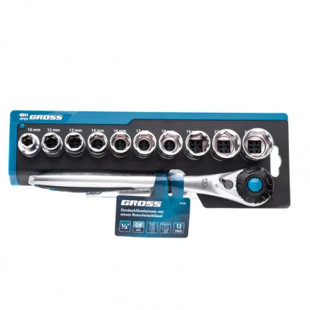 Набор торцевых головок трещотка 120 зубьев 12 предметов 1/2&quot; CrV Gross 14138 купить в Урае