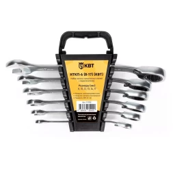Набор гаечных комбинированных трещоточных ключей КВТ НТКП-6 (8–17 мм), 6 шт., с переключателем реверса (91952)