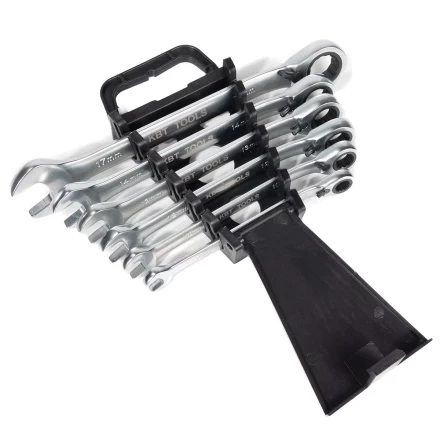 Набор гаечных комбинированных трещоточных ключей КВТ НТКП-6 (8–17 мм), 6 шт., с переключателем реверса (91952) купить в Урае