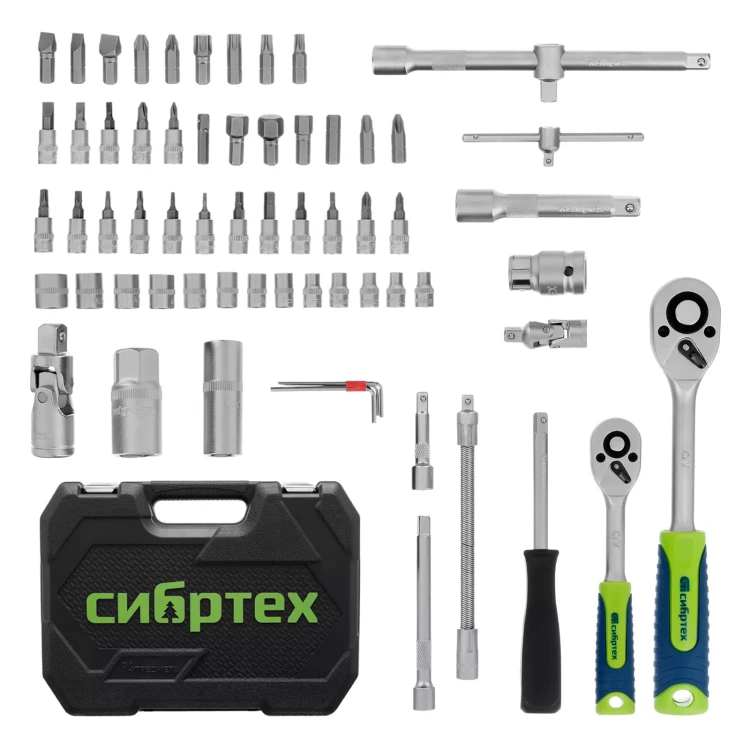 Набор инструментов Сибртех 13388, 1/2", 1/4", пластиковый кейс, 94 предмета купить в Урае