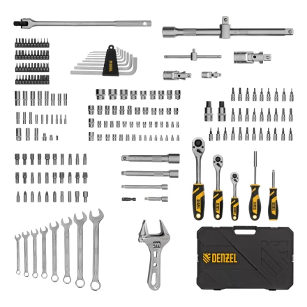 Набор инструментов Denzel 15807, 1/2&quot;, 1/4&quot;, 3/8&quot;, CrV, S2, пластиковый кейс, 216 предметов купить в Урае