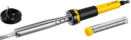 Паяльник PROTerm с двухкомпонентной рукояткой, в комплекте с припоем и подставкой, жало - клин, STAYER Professional 55300-100, 100 Вт 55300-100 купить в Урае