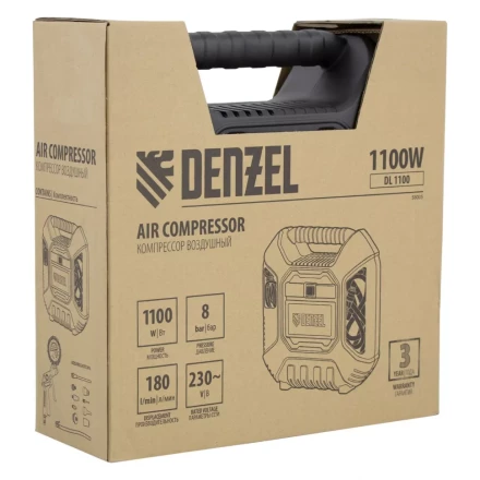 Компрессор воздушный DL1100 1.1 кВт, 180 л/мин, с набором аксессуаров Denzel 58005 купить в Урае