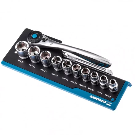 Набор торцевых головок трещотка 120 зубьев 12 предметов 3/8&quot; CrV Gross 14139 купить в Урае