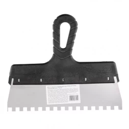 Шпатель из нержавеющей стали 250 мм зуб 8 х 8 мм пластмассовая ручка Россия 85143