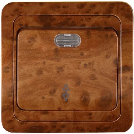 Выключатель СВЕТОЗАР &quot;ГАММА&quot; проходной, с подсветкой, одноклавишный, цвет орех, 10A/~250B SV-54138-N купить в Урае