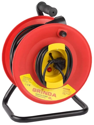 Удлинитель на катушке, 1 гнездо, евророзетка, 50м, заземление, защита от перегрузки, GRINDA 8-43665-50 купить в Урае