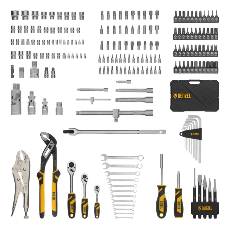 Набор инструментов Denzel 15808, 1/2", 3/8", 1/4", CrV, S2, пластиковый кейс, 232 предмета купить в Урае