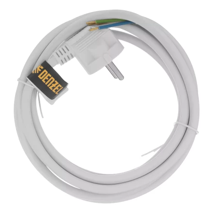 Шнур сетевой Denzel Energy Series, ПВС, 3 м, 3 x 1,5 мм, с неразборной вилкой, белый, 3 м, 37674 купить в Урае