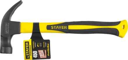 Молоток-гвоздодер &quot;Fiberglass-M&quot; с фиберглассовой рукояткой, с магнитом, 450 г, STAYER Professional 2027-450 купить в Урае