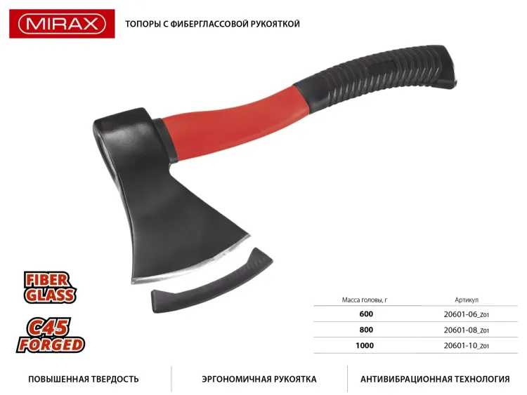 Топор MIRAX со стеклопластиковой обрезиненной рукояткой, 0,8кг 20601-08_z01 купить в Урае