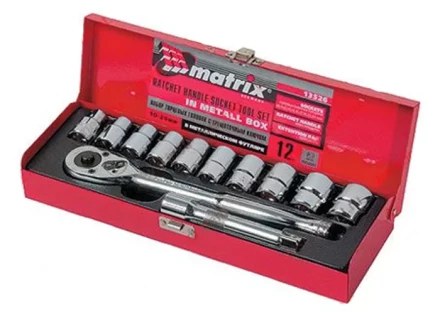 Набор торцевых головок,  1/2&quot;, головки 10 - 24 мм, с трещот. ключом, 12 предм  MATRIX MASTER 13526 купить в Урае