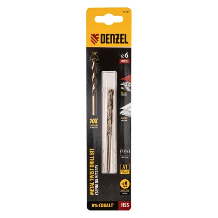 Сверло по металлу Denzel, 6 мм, HSS Co-8%, 71444 купить в Урае