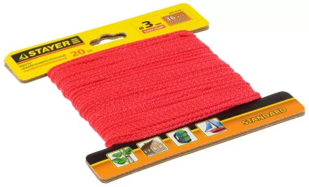 Шнур STAYER &quot;STANDARD&quot; хозяйственно-бытовой, полипропиленовый, вязанный, без сердечника, красный, d 3, 20м 50425-03-020 купить в Урае