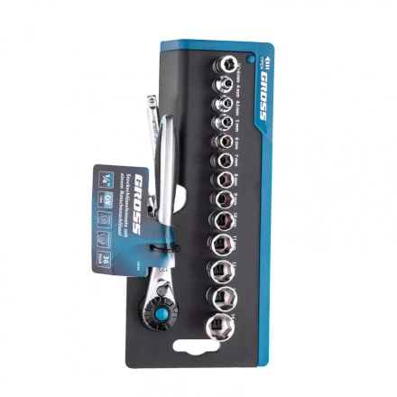 Набор торцевых головок трещотка 120 зубьев 36 предметов 1/4&quot; CrV Gross 14142 купить в Урае