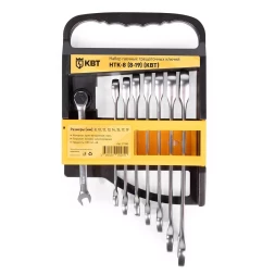 Набор гаечных комбинированных трещоточных ключей КВТ НТК-8 (8–19 мм), 8 шт. (91949)