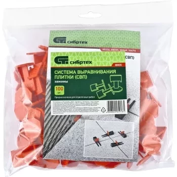 Система выравнивания плитки СВП - зажим 100 штук (пакет ПЭНД) СИБРТЕХ 88055 купить в Урае