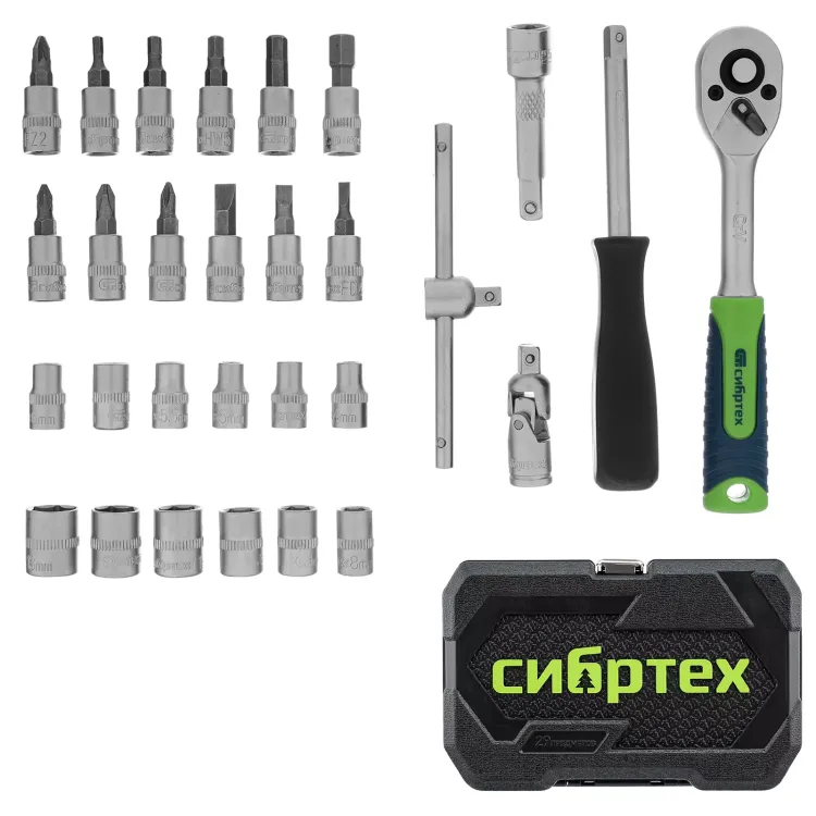 Набор инструментов Сибртех 13392, 1/4", пластиковый кейс, 29 предметов купить в Урае