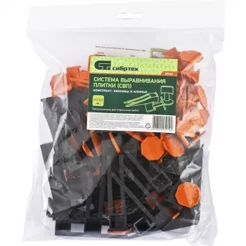 Система выравнивания плитки СВП. Комплект - зажим - клин 40/40 штук (пакет ПЭНД) СИБРТЕХ 88060 купить в Урае