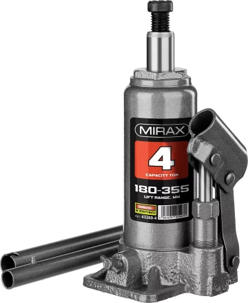 Домкрат гидравлический бутылочный, 4т, 180-355 мм, MIRAX 43260-4 43260-4 купить в Урае