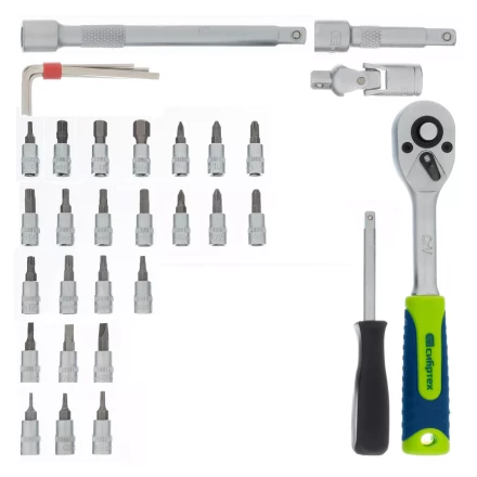 Набор инструментов Сибртех 13399, 1/4&quot;, пластиковый кейс 56 предметов купить в Урае