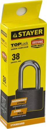Замок STAYER &quot;STANDARD&quot; навесной, металлический корпус, удлиненная закаленная дужка, 38мм 37160-38-1 купить в Урае