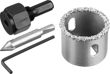 Коронка-чашка ЗУБР &quot;ПРОФЕССИОНАЛ&quot; c карбид-вольфрамовым нанесением, 32 мм, высота 25 мм, в сборе с державкой и сверлом 33360-032_z01 купить в Урае