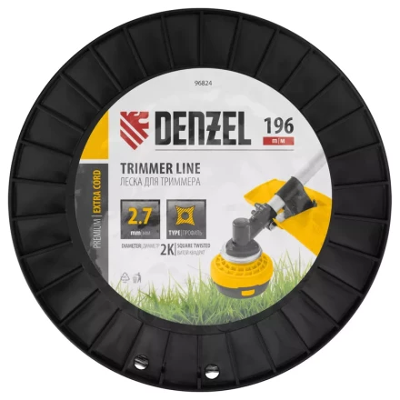 Леска для триммера двухкомпонентная витой квадрат, 2,7мм х 196м, на DIN катушке EXTRA CORD// Denzel 96824 купить в Урае