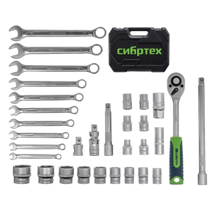 Набор инструментов Сибртех 13393, 1/2&quot;, пластиковый кейс, 32 предмета купить в Урае