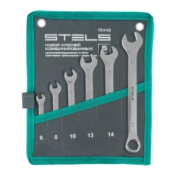 Набор ключей комбинированных Stels 6-17 мм, 6 шт., CrV, матовый хром, 15442