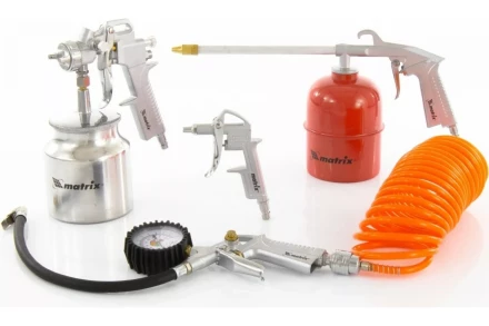 Набор пневмоинструмента 5 предметов быстросъемное соединение, краскораспылитель с нижним бачком MATRIX 57302 купить в Урае