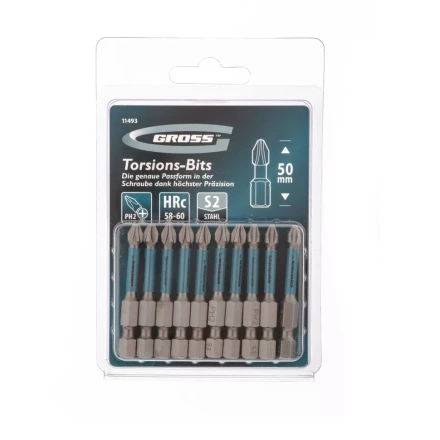 Набор бит торсионных PH2x50 мм для ударных шуруповертов 10 шт. Gross 11493 купить в Урае