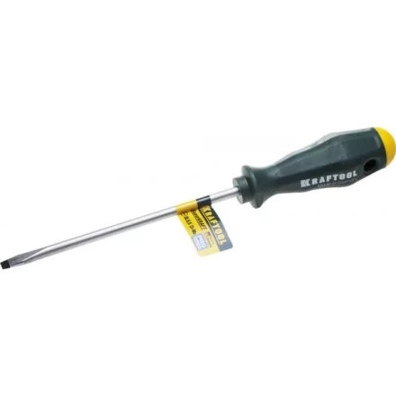 Отвертка KRAFTOOL, Cr-Mo-V закалённый стержень, двухкомпонентная противоскользящ рукоятка, SL 6,5x1,2x150мм 25007-6.5-150 купить в Урае