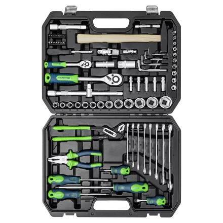 Набор инструментов Сибртех 13394, 1/2&quot;, 1/4&quot;, пластиковый кейс 76 предметов купить в Урае