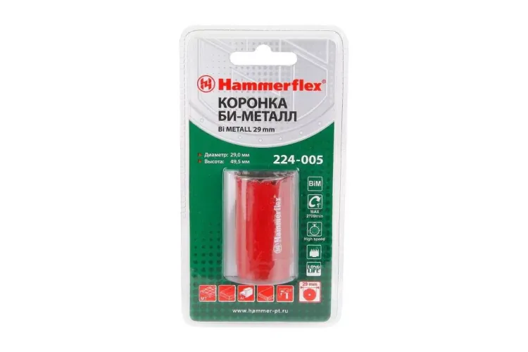 Коронка биметаллическая HAMMER Ф29х38мм 5/8" BiMETALL (224-005) купить в Урае