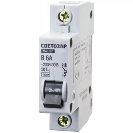 Выключатель СВЕТОЗАР автоматический, 1-полюсный, &quot;B&quot; (тип расцепления), 6 A, 230 / 400 В 49050-06-B купить в Урае