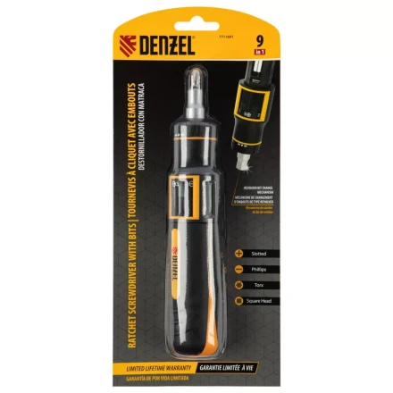 Отвертка реверсивная с револьверным механизмом Denzel 7711601, 11 шт, сталь S2 купить в Урае