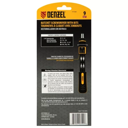 Отвертка реверсивная с револьверным механизмом Denzel 7711601, 11 шт, сталь S2 купить в Урае
