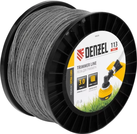 Леска для триммера двухкомпонентная зубчатый квадрат, 3,0мм х 113м, на DIN кат. EXTRA CORD// Denzel 96828 купить в Урае