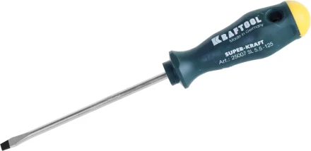 Отвертка KRAFTOOL, Cr-Mo-V закалённый стержень, двухкомпонентная противоскользящ рукоятка, SL 5,5x1,0x125мм 25007-5.5-125 купить в Урае