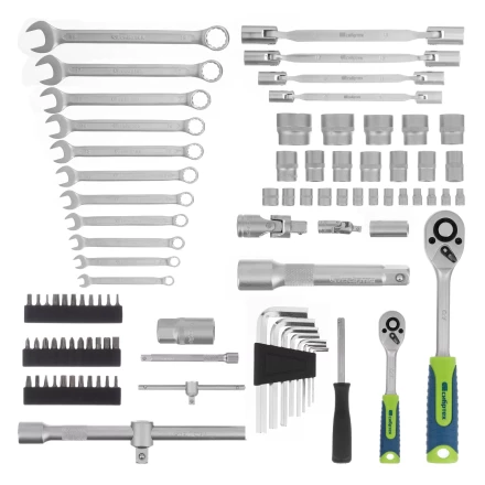 Набор инструментов Сибртех 13396 , 1/2&quot;, 1/4&quot;, пластиковый кейс 89 предметов купить в Урае