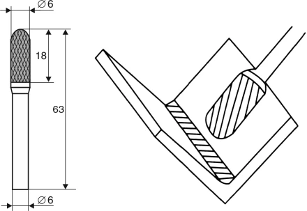 Борфреза Цилиндрическая cо сферическим концом C 6х6 Энкор 21704 купить в Урае
